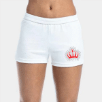 Soffe Shorts Hvit - med Viqueens krone i rødt glitter og Sequin