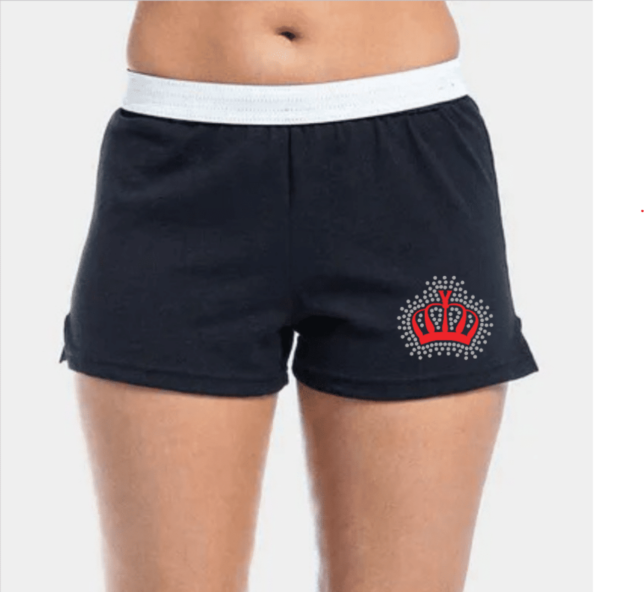 soffe-med-sequin-svart Soffe Shorts Svart- med Viqueens krone i rødt glitter og Sequin - Bilde 1