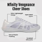 hvite Nfinity Vengeance cheer sko med ultralett design og pustende mesh